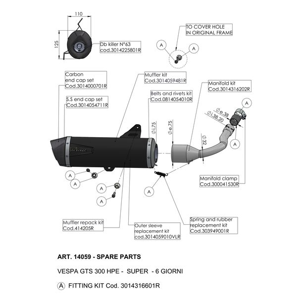 LeoVince uitlaat onderdeel demperbekleding, einddemperbekleding, zwart, 370mm