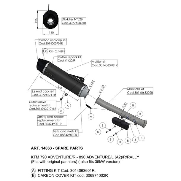 LeoVince Silencer Cover Exhaust Replacement Part Cover End Silencer, black, 370mm