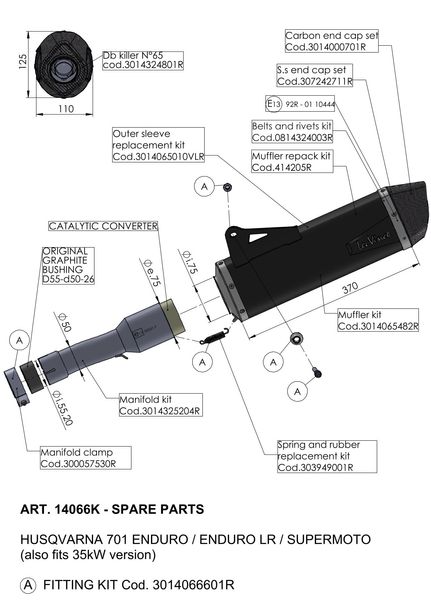 LeoVince Silencer Cover Exhaust Replacement Part Cover End Silencer, black, 370mm, left