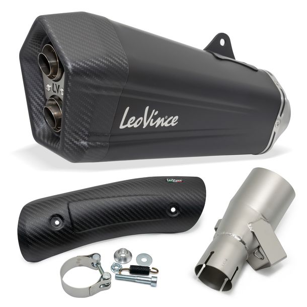 Silenciador trasero LeoVince LV-12 Black Edition con homologación, acero inoxidable negro, tapa de carbono y protección térmica para Honda NT 1100 Año 2022 - 2024 E5
