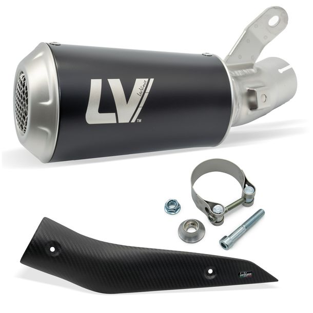 Silenziatore terminale LeoVince LV-10 Black Edition omologato, acciaio inossidabile nero e protezione termica in carbonio per Suzuki GSX-S 1000 anno 2021 - 2026 E5 / E5+ / 950 anno 2021 - 2023 E5