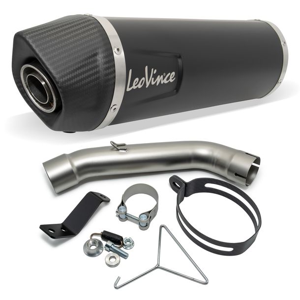 Silenziatore finale LeoVince LV ONE EVO Black Edition omologato, acciaio inossidabile nero, tappo in carbonio per KTM RC 125 / 390 anno 2022 - 2023 E5