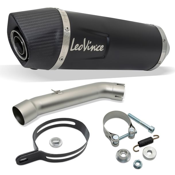 Endschalldämpfer LeoVince LV ONE EVO Black Edition mit Zulassung, Edelstahl schwarz, Carbon Kappe für KTM Duke 125 / 390 Bj. 2021 - 2023 E5