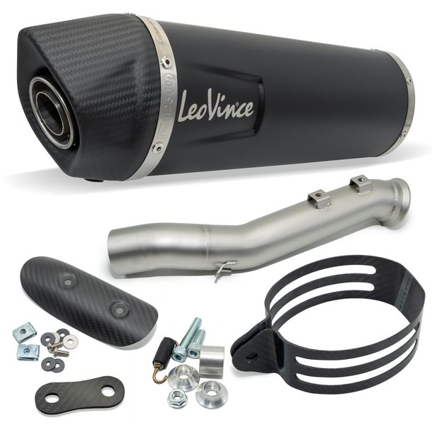 Silencieux LeoVince LV ONE EVO Black Edition avec homologation, acier inoxydable noir, embout en carbone et protection thermique pour CF Moto 800 MT Sport / Touring / Explore / Limited Edition 2022 - 2026 / MT-X 2025 - 2026