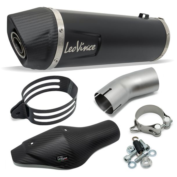 Silenciador trasero LeoVince LV ONE EVO Black Edition con homologación, acero inoxidable negro, tapa de carbono y protector térmico para Aprilia Tuareg 660 Año de fabricación 2022 - 2024 E5 / Año de fabricación 2025 - 2026 E5+