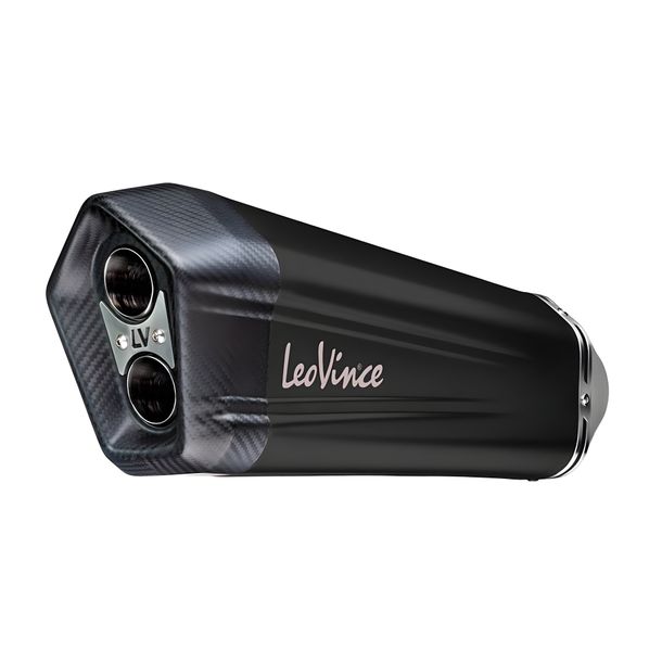 Système d'échappement complet LeoVince LV-12 FULL BLACK avec catalyseur et homologation, acier inoxydable noir, embout en carbone et écran thermique pour Yamaha T-Max / Tech Max 560 ann. 2020 - 2024 E5