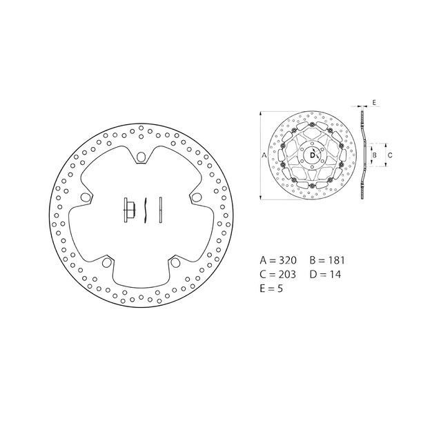 Disco del freno Brembo Oro 168B407D7 rigido per Indian FTR, BMW S RR F XR R RS LC ESA ST ABS K 800 - 1200 ccm Anno 2008 - 2023