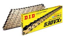 Corrente DID X-Ring 530VX3 / 108 Fecho de Rebitelo ZJ dourada / preta (5/8 x 3/8 x 10,16)