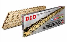 Corrente DID X-Ring 530ZVM-X2 / 144 Fecho de Rebitelo ZJ dourada (5/8 x 3/8 x 10,16)