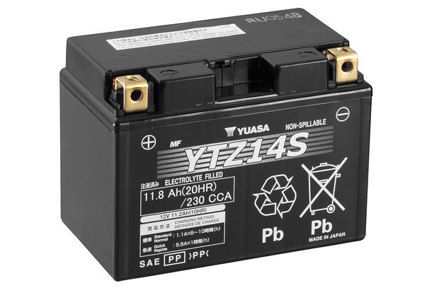 Batería de moto/scooter YUASA YTZ14S/YTZ14S-BS AGM de 12 V 11,2 Ah, sin mantenimiento, sellada y precargada