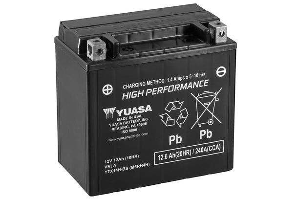 YUASA YTX14H/ YTX14H-BS AGM 12V 12Ah motorcycle battery/scooter battery/ATV/quad, maintenance-free sealed pre-charged