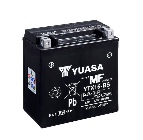 Batería YUASA YTX16/YTX16-BS AGM de 12 V 14 Ah para moto/scooter, ATV/Quad, sin mantenimiento, sellada y precargada
