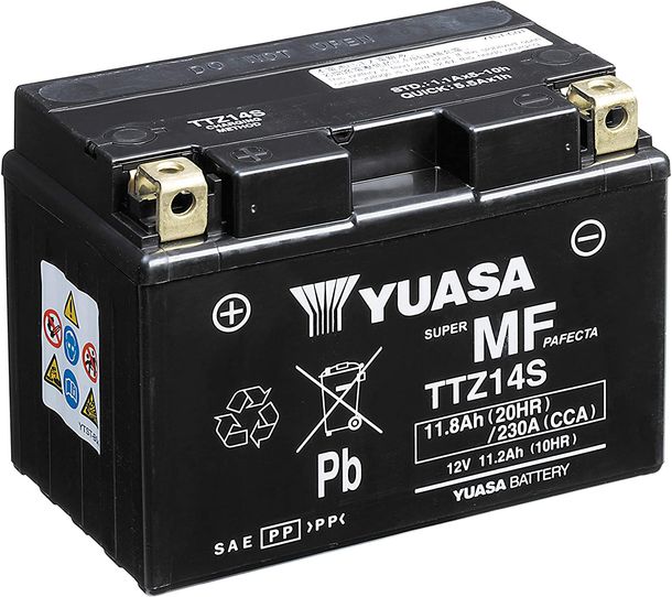 Batería de motos/scooter YUASA TTZ14S/TTZ14S-BS AGM de 12 V 11,2 Ah, sin mantenimiento, sellada y precargada