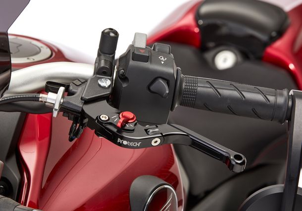 Bremshebel Protech Sport 133 - 155mm Aluminium rot / schwarz mit Zulassung für Suzuki GSX FA GSF Bandit SA, Yamaha YZF-R6 Kawasaki ZX-6R GSX-R Z SFV Gladius ER-6 N Bj. 1995 - 2023