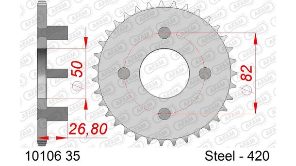 AFAM 420 LK 82 sprocket Ø 50 35Z 4-hole steel silver