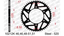 Pinhão MX AFAM 520 LK 153 Ø 125 51Dentes 6-Furos Aço preto