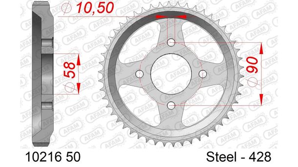 AFAM 428 LK 90 Ø 58 50Z 4-hole steel sprocket silver