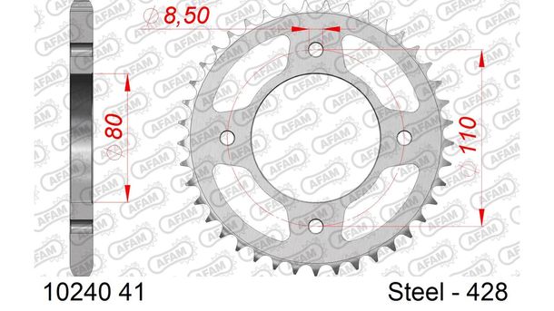 Kettenrad AFAM 428 LK 110 Ø 80 41Z 4-Loch Stahl silber