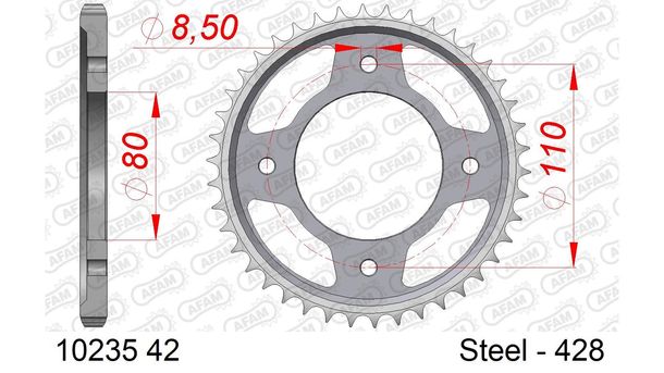 Pignone AFAM 428 LK 110 Ø 80 42Z in acciaio a 4 fori argento