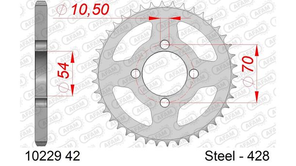 Pignone AFAM 428 LK 70 Ø 54 42Z in acciaio a 4 fori argento