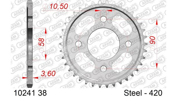 AFAM 420 LK 90 Ø 58 37Z 4-hole steel sprocket silver
