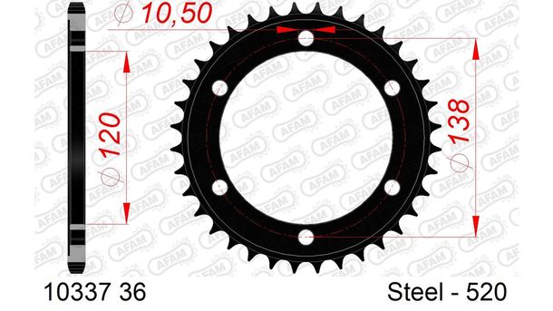 AFAM 520 LK 138 sprocket Ø 120 36Z 6-hole steel black