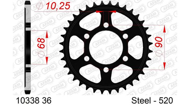 Pignone AFAM 520 LK 90 Ø 68 36Z in acciaio a 6 fori nero
