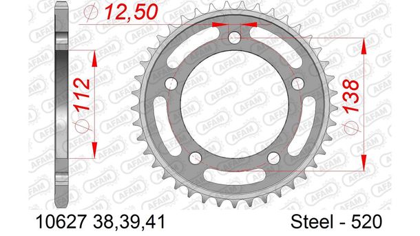 AFAM 520 LK 138 sprocket Ø 112 41Z 5-hole steel silver