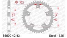 Cremalheira AFAM 525 LK 140 Ø 120 42Dentes 5-Furos Aço prata