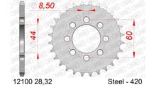 Roda Dentada AFAM 420 LK 60 Ø 44 28Dentes 8-Furos Aço prata