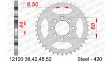 Pignon en acier AFAM 420 LK 60 Ø 44 52Z 8 trous argent