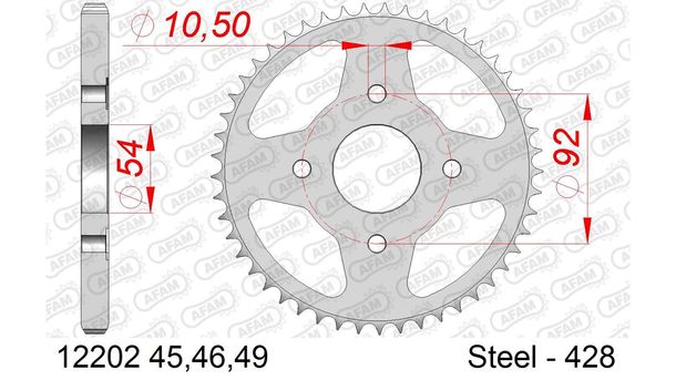 AFAM 428 LK 92 sprocket Ø 54 49Z 4-hole steel silver