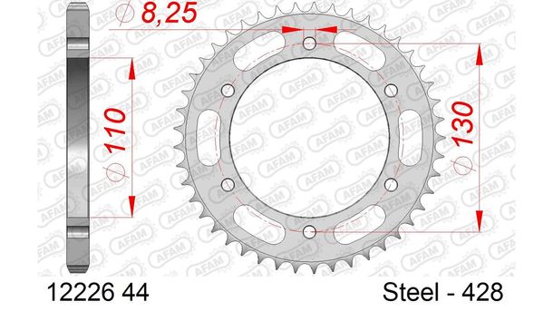 Kettenrad AFAM 428 LK 130 Ø 110 44Z 6-Loch Stahl silber