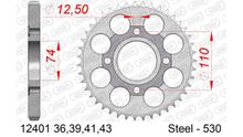 AFAM 530 LK 110 Ø 74 36Z 4-hole steel sprocket silver