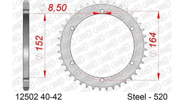 AFAM 520 LK 164 sprocket Ø 152 40Z 6-hole steel silver