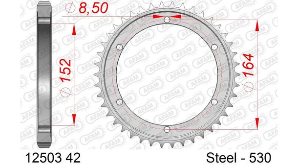 Kettenrad AFAM 530 LK 164 Ø 152 42Z 6-Loch Stahl silber