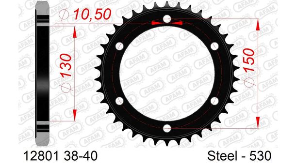 Kettenrad AFAM 530 LK 150 Ø 130 38Z 6-Loch Stahl schwarz