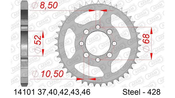 Kettenrad AFAM 428 LK 68 Ø 52 46Z 4-Loch Stahl silber