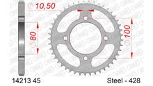 AFAM 428 LK 100 sprocket Ø 80 45Z 4-hole steel silver
