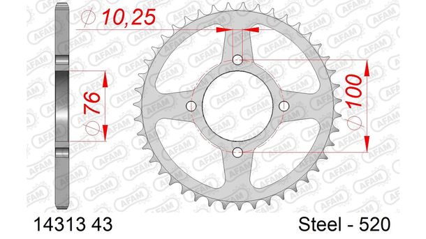 Pignone AFAM 520 LK 100 Ø 76 43Z in acciaio a 4 fori argento