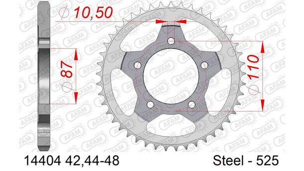 AFAM 525 LK 110 sprocket Ø 87 42Z 5-hole steel silver