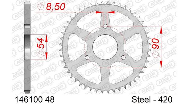Kettenrad AFAM 420 LK 90 Ø 54 48Z 3-Loch Stahl silber