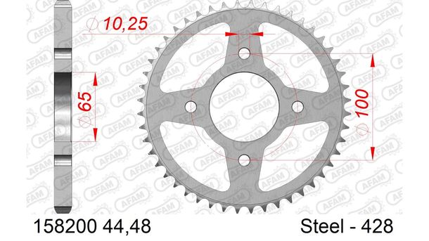 Kettenrad AFAM 428 LK 100 Ø 65 44Z 4-Loch Stahl silber