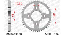 Roda Dentada AFAM 428 LK 100 Ø 65 44Dentes 4-Furos Aço prata