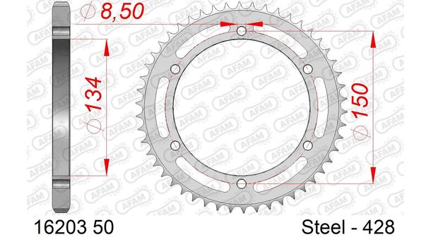 Kettenrad AFAM 428 LK 150 Ø 134 50Z 6-Loch Stahl silber