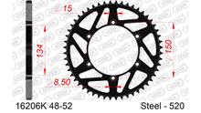 Pinhão MX AFAM 520 PCD 150 Ø 134 49D 6 Furos Aço preto