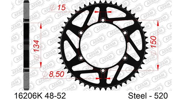 Kettenrad MX AFAM 520 LK 150 Ø 134 50Z 6-Loch Stahl schwarz