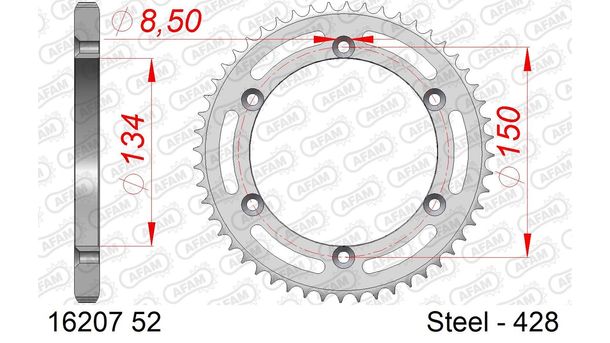 Kettenrad AFAM 428 LK 150 Ø 134 52Z 6-Loch Stahl silber