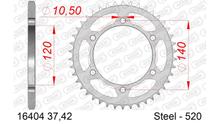 Pinhão AFAM 520 PCD 140 Ø 120 42D 6 Furos Aço prata