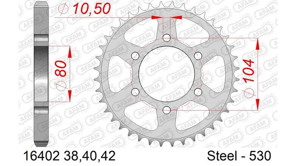 Kettenrad AFAM 530 LK 104 Ø 80 40Z 6-Loch Stahl silber